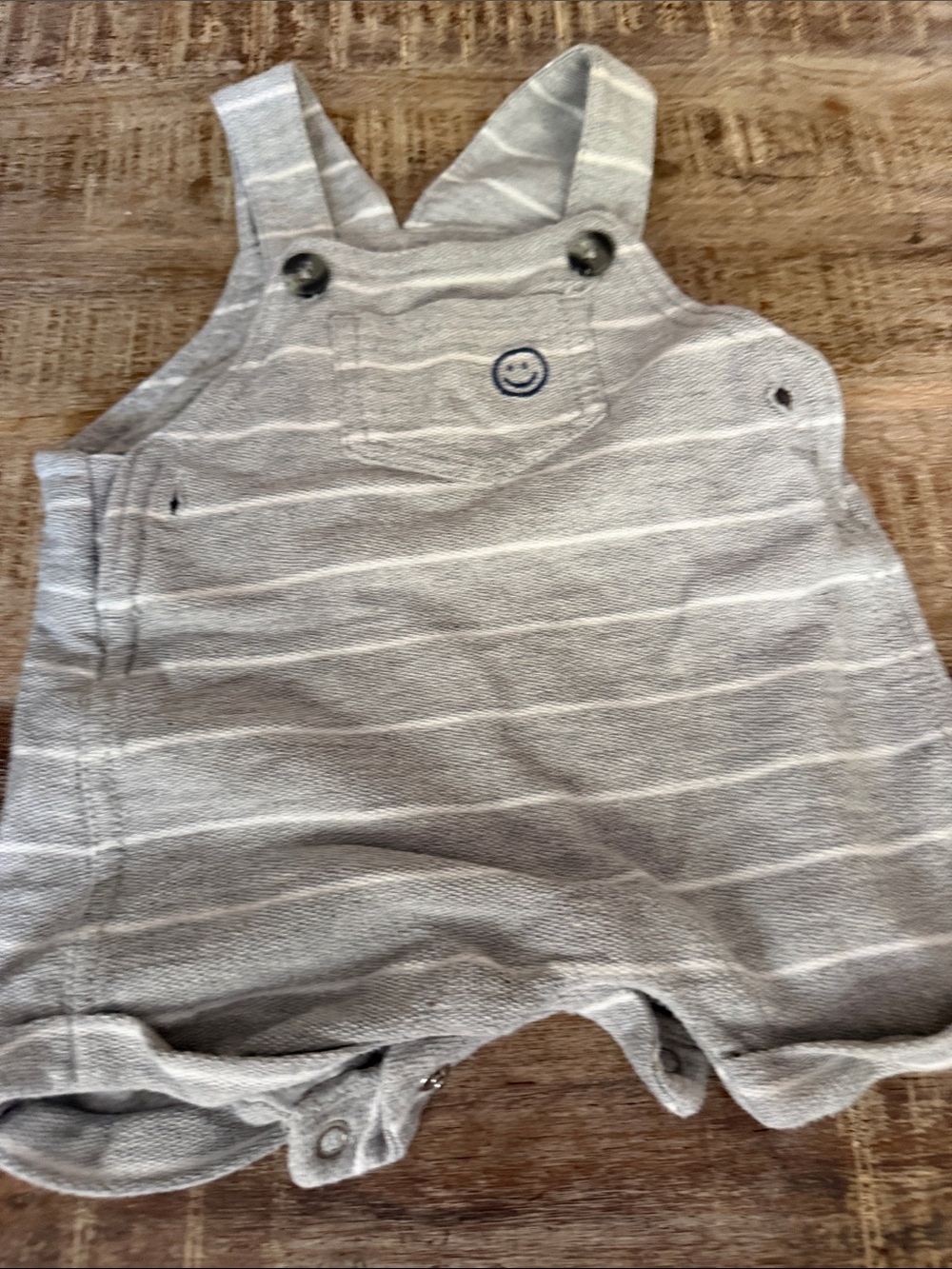 Carter's Gray Striped Baby Overalls with Smile Patch